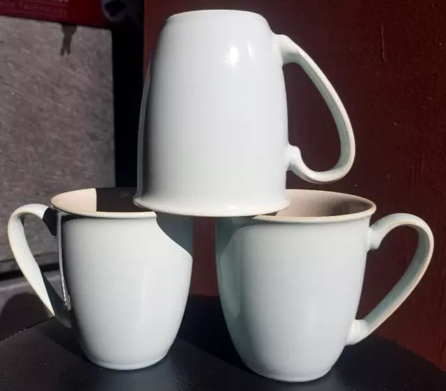 (3) Denby Linen Grey Blue & Oatmeal Coffee Tea Beaker Mug Cups | Made in England