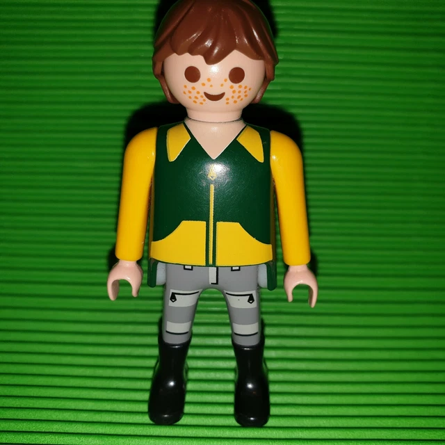 Personnage PLAYMOBIL Soigneur De Zoo - Tenue Verte/Jaune, Bas Gris - Avec Suricates - Occasion