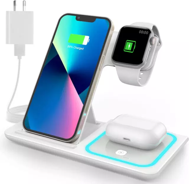 3 in 1 Wireless Charger White Charging Stand Dock For iPhone Apple Watch AirPods