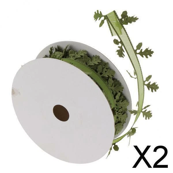 2X 20 Meter 2cm Grün Blatt Stoff Band Dekoration Trim Hochzeit Handwerk DIY