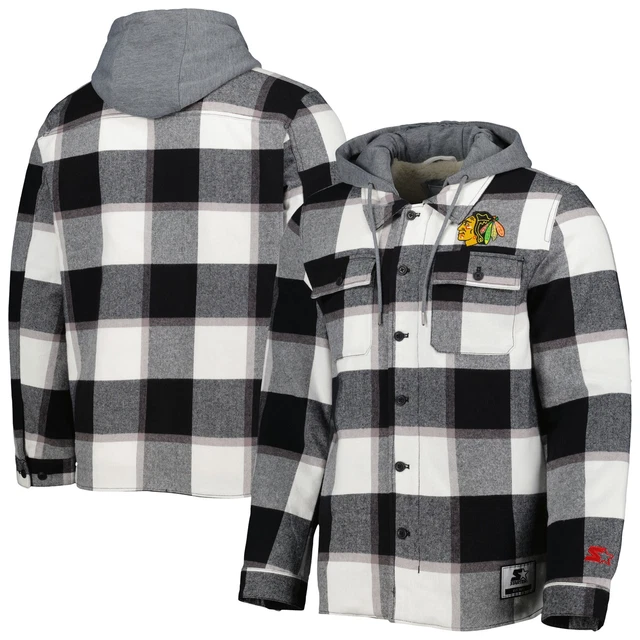Men's Starter Black Chicago Blackhawks Big Joe Lined Flannel Full-Zip Hoodie