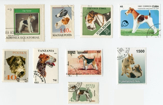 Wire Fox Terrier Vintage Dog Collectable Postage Stamps From Various Countries