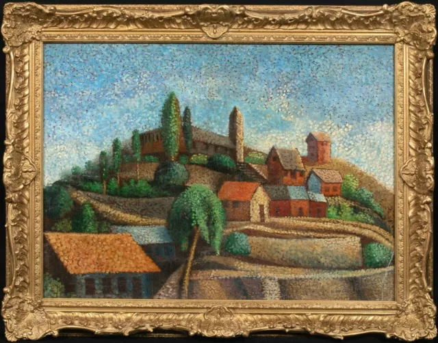 Early 20th Century French Impressionist Pointillist Village Victor CHARRETON