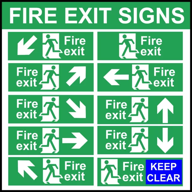 Fire Exit Running Man Arrow - Waterproof Plastic Signs or Vinyl Stickers