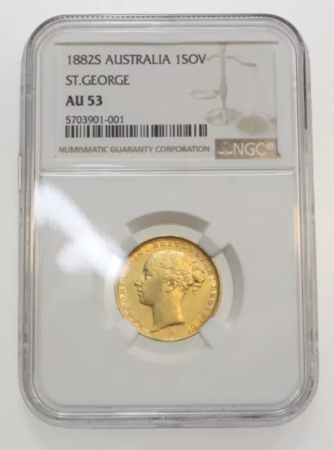 1882 S Australia 1 Sovereign Victoria St. George Gold Coin Ngc Au53