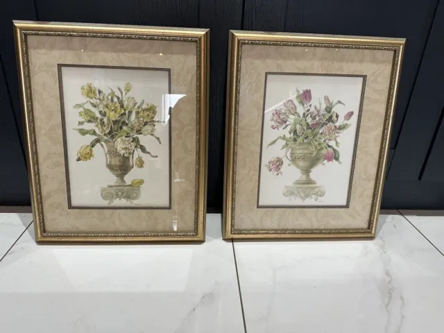 2 x vintage floral gold frame pictures