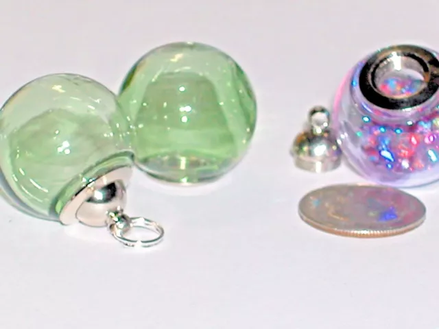 Wide Mouth Glass Crystal Ball Bottle fairy Locket vial Screw top Globe Orb GREEN