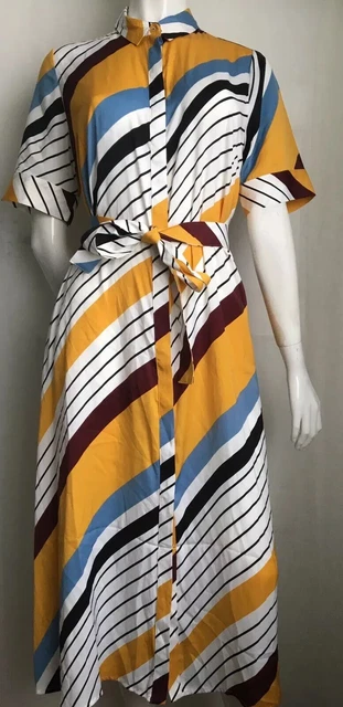 Gestuz Dianona Yellow Woman’s Ladies Stripe Shirt Dress Holiday Summer Size 12