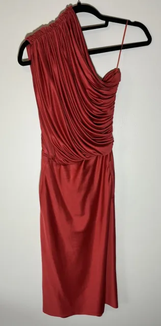 Rare Giambattista Valli Red 100% Silk One-shoulder Bodycon Dress Sz S/It 42