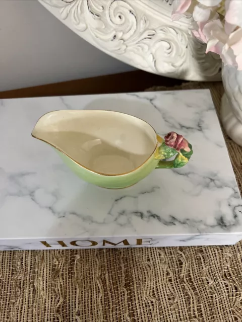 ROYAL WINTON GRIMWADES CREAMER PITCHER ROSEBUDS GREEN Vintage GOLD TRIMMER 3