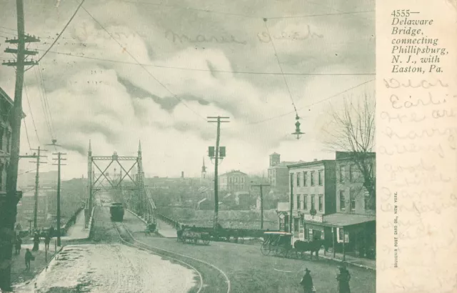 DELAWARE BRIDGE Antique 1905 POSTCARD connecting Phillipsburg N.J.with Easton PA