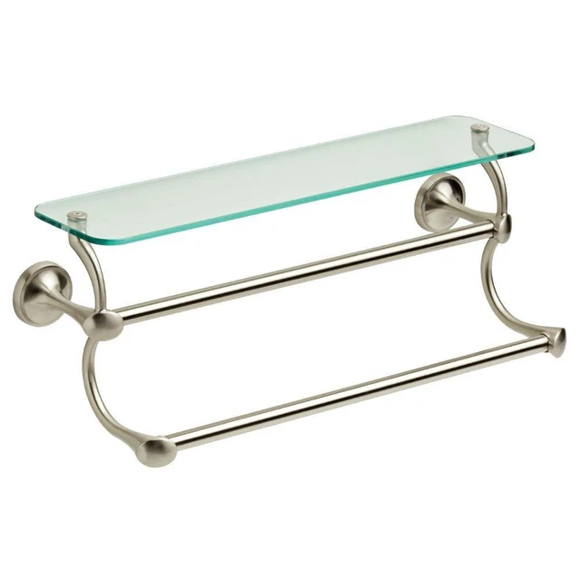 Delta 18 in. Glass Bathroom Shelf with Double Towel Bar in SpotShield Brushed