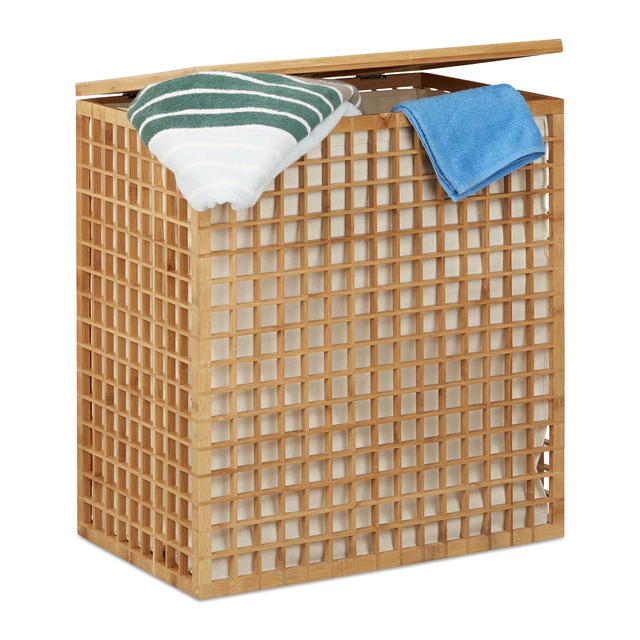 Songmics Panier 2 Compartiments SONGMICS Panier à Linge Bambou 130L 2 Compartiments - Couvercle, Sac Lavable, Poignées Songmics Panier 2 Compartiments SONGMICS Panier à Linge Bambou 130L 2 Compartiments - Couvercle, Sac Lavable, Poignées