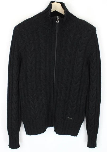 Guess By Marciano Maglione Uomo XL Misto Lana Treccia Doppia Zip collo Alto