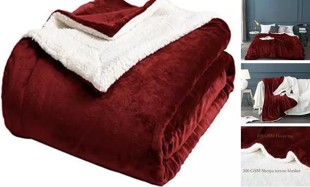 Manta de cama de lana Sherpa talla queen súper suave felpa reina (90x90 pulgadas) roja