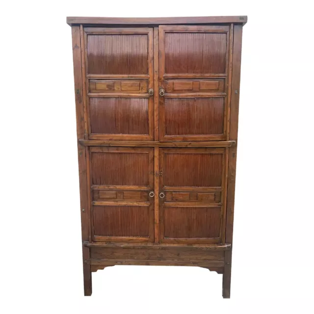 Antique Chinese Qing Dynasty Split Bamboo Cabinet 4-doors