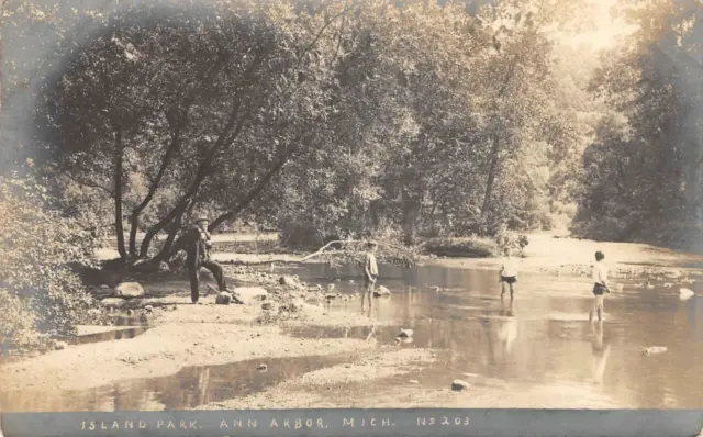 RPPC Island Park ANN ARBOR, MI Washtenaw County, Michigan 1910s Antique Photo
