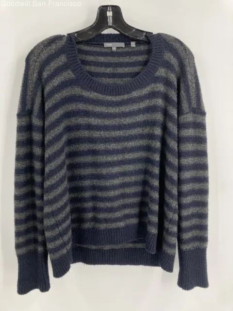 Vince Womens Blue Gray Striped Wool Long Sleeve Crew Neck Pullover Sweater M