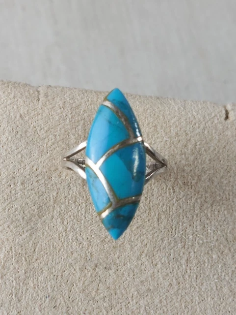 Bague Ancienne En Argent 925 – Pierre Turquoise – Taille 60 – Occasion