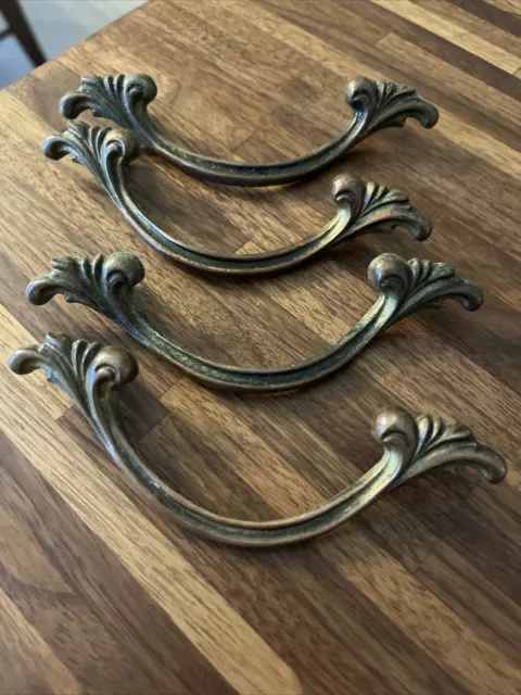 3 1/8” OC Drawer Pulls Simple French Provincial Mid Century Gold Copper Set Of 4