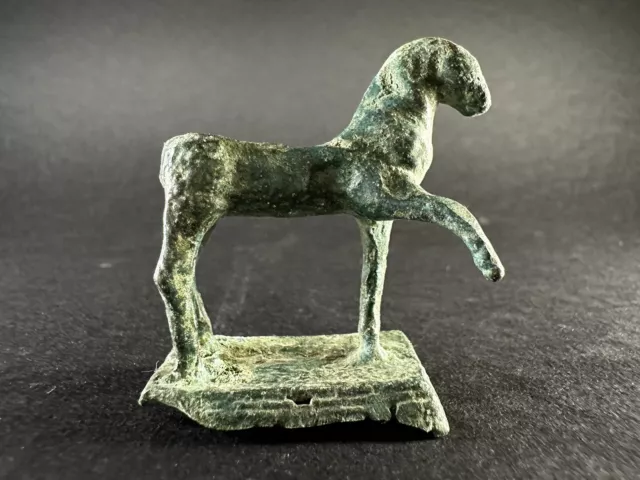 Ancient Celtic Bronze Leaping Horse Figurine On Stand - Circa 100 Bc - 100 Ad