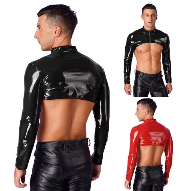 Mens Bodysuit Catsuit Mens Jumpsuit Patent Leather Cutout Wet Look Skinny Sexy