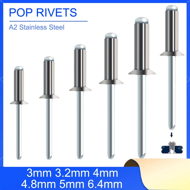 POP Rivets, Countersunk, Stainless Steel 304, 4-4C 1/8″ x 1/4″ Gap (0
