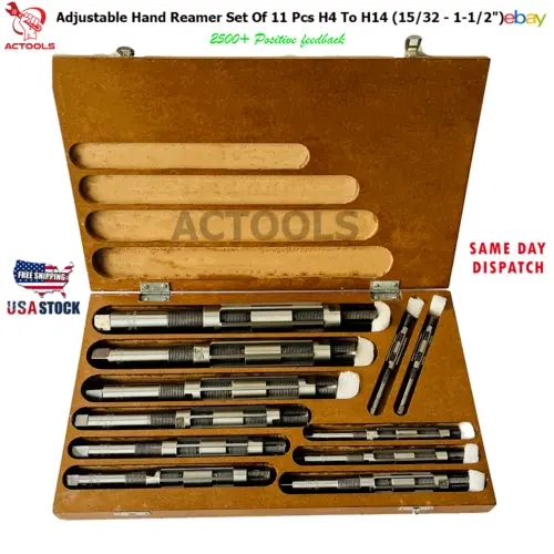 New Adjustable Hand Reamer 11 Pcs Set H4 To H14 (15/32 - 1-1/2") USA ACTOOLS