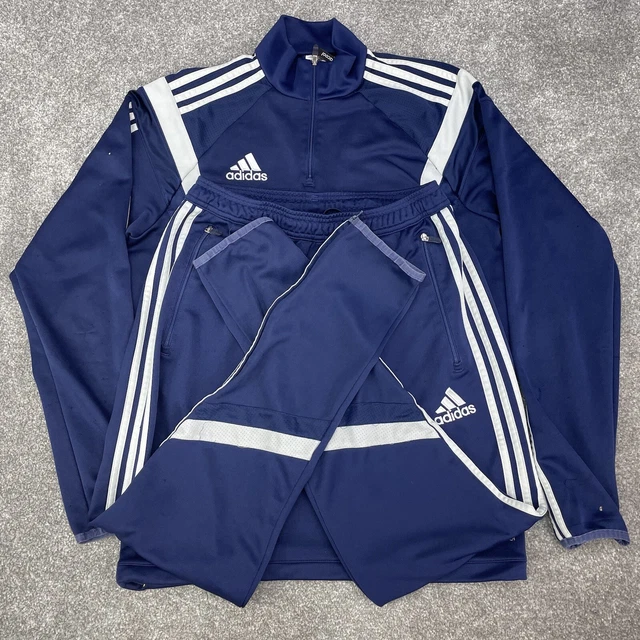Adidas Set Tuta Marina Vintage Giacca E Fondo Tre Righe Frangivento Uk M