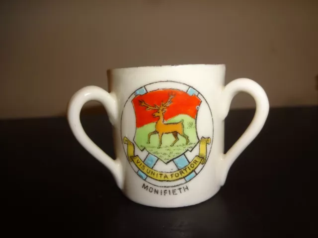 Vintage Gemma Crested China Three Handled Cup -  Monifieth Crest