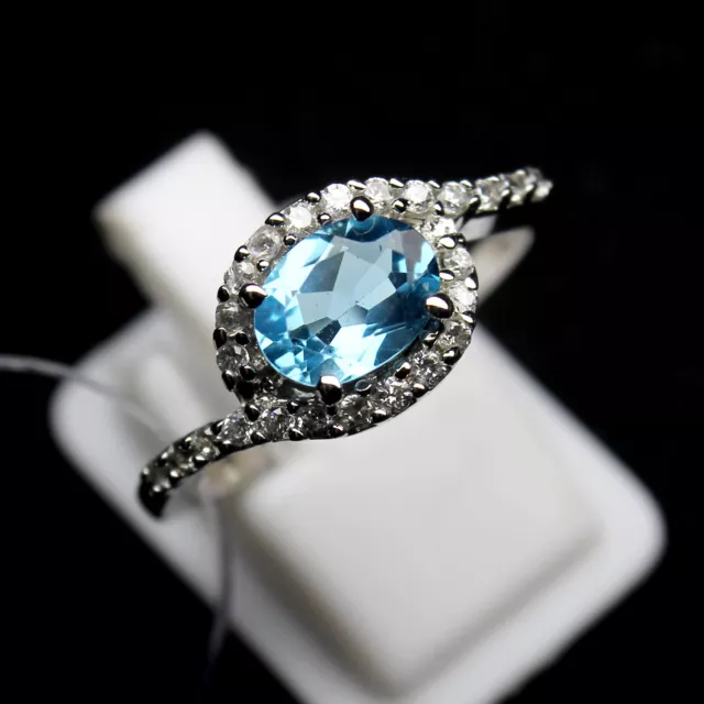 Blue Topaz Ring 925 sterling silver Fantaisie handmade Birthston Anneau