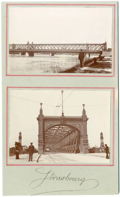 France, Strasbourg, vues sur le pont du Rhin  vintage silver printEnsemble de
