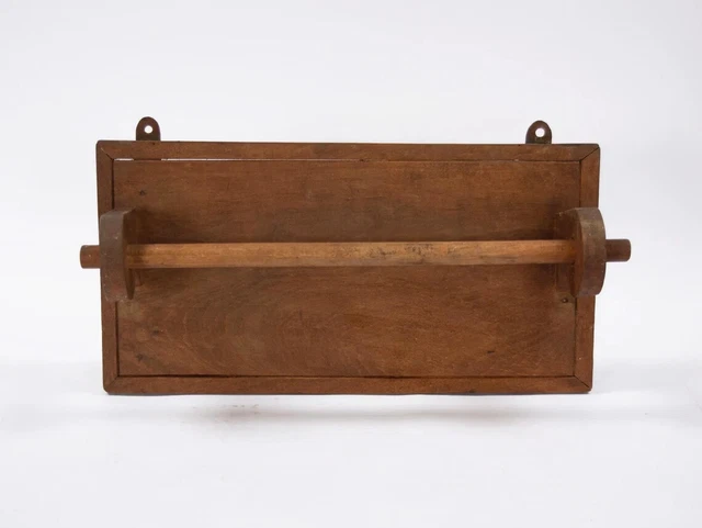 Antique oak towel rack. Vintage primitive rustic farmhouse wall shelf. 2