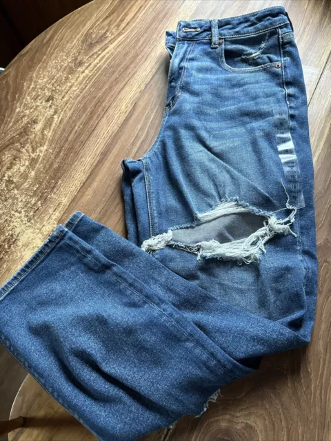 American Eagle Mom Straight Jean Blue Denim Size 10 Regular Stretch Jeans