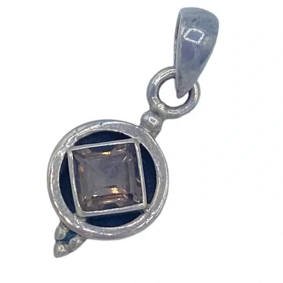 Sterling silver 925 pendant charm geometric w faceted smoked quartz