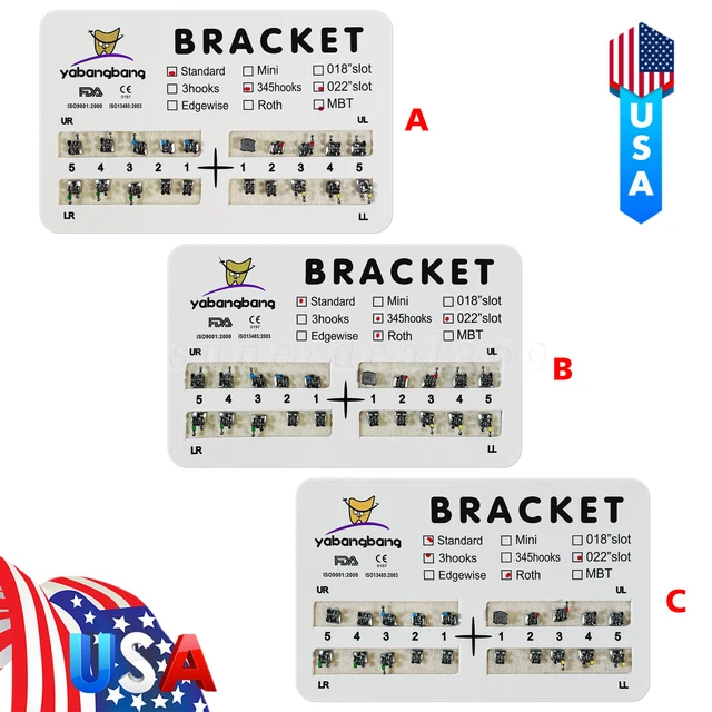 Dental Orthodontic Metal Bracket Braces Standard Roth/MBT 022 3/345 Hooks po