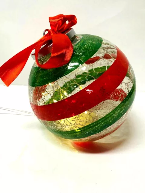 Christmas Clear Crackle Glass Tabletop Centerpiece Light Up Holiday Ball