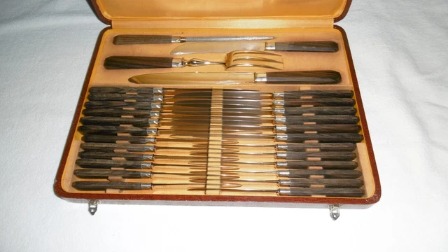 Ancien service de couteaux Saint-Etienne Manufrance Etoile, manches en corne, 12 couverts - Couteaux de table et de cuisine (8736365