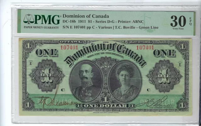 Dominion of Canada One Dollar 1911 DC-18b PMG 30 EPQ UNC