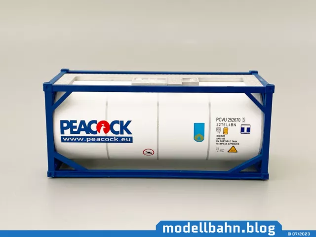 Weißer blauer 20ft Tank-Container "Peacock" in 1:87 (H0)