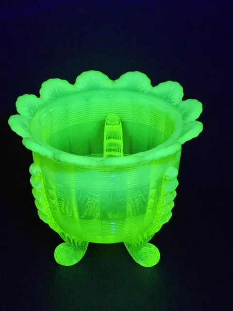  EAPG Northwood Klondike Vaseline Opalescent Glass 3-Foot Bowl-UV Glows 👀!!