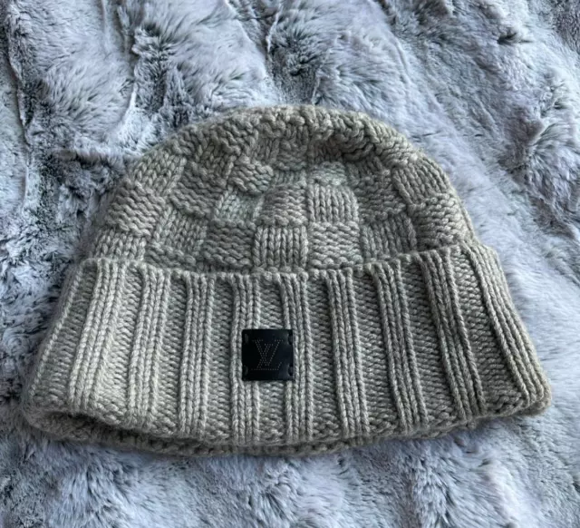 Louis Vuitton Beanie Knit Hat M74404 Gray With BOX Cashmere 100%
