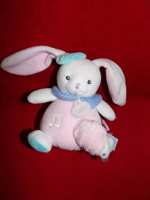 Doudou Peluche LAPIN  Musical BERRY Blanc Rose Herisson BABY'NAT Neuf