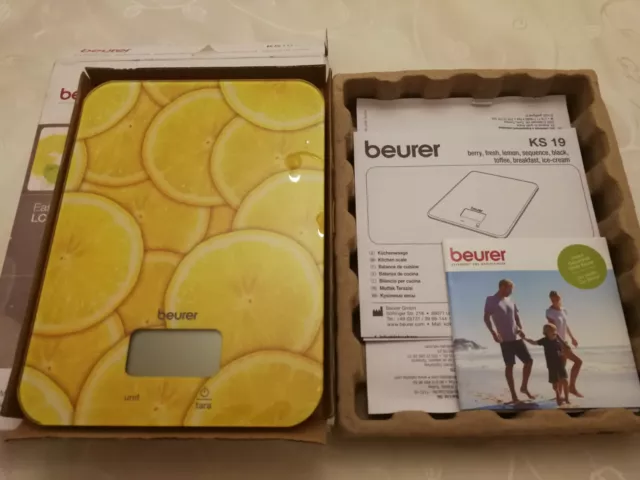 Báscula de Cocina digital Beurer KS-19 Lemon (limón), de 1 g. a 5 kg. Con pila.