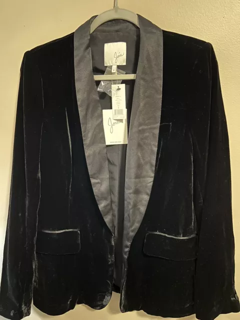 JOIE Mehira Black Velvet and Silk Blazer Size 8 New Orig $398