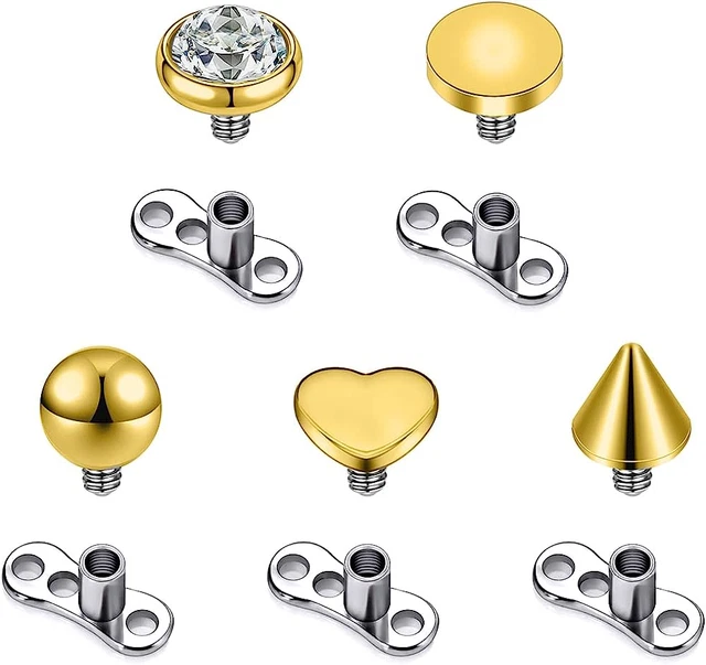 10Pcs 316L Stainless Steel Opal Dermal Piercing Jewelry Dermal Tops Internally