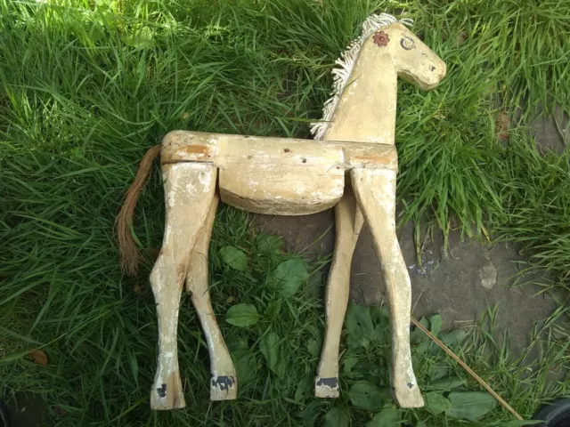A Rare Antique Hand Crafted Wooden Folk Art Decorative French Toy Horse