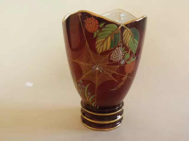 Iconic Shaped Carlton Ware Lustre Rouge Royale 'Spider Web' Vase, beautiful cond