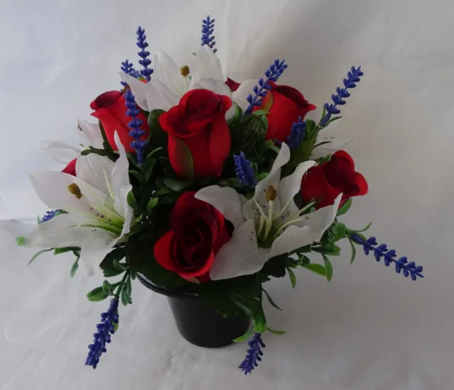 Mother's Day Artificial Flowers Grave/Crem Pot Red Rose Memorial Arrangement