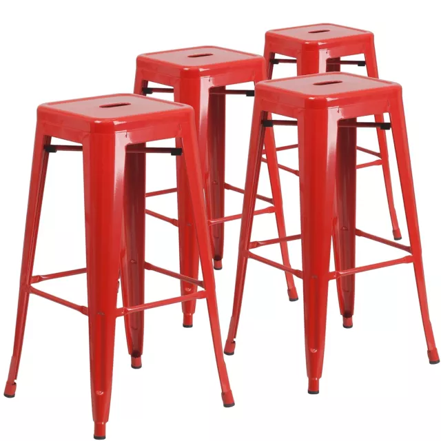 Flash Furniture Commercial Grade 30" High Backless Red Metal Indoor-Outdoor